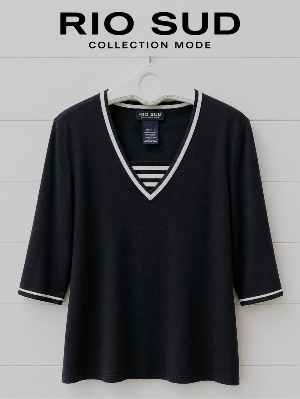 RIO SUD – V-NECK TOP WITH STRIPED DETAIL – SIZE XXL